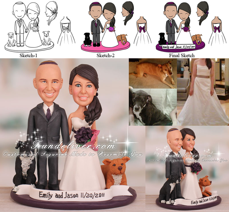 Unusual Wedding Cake Toppers with Pit Bull Dogs
